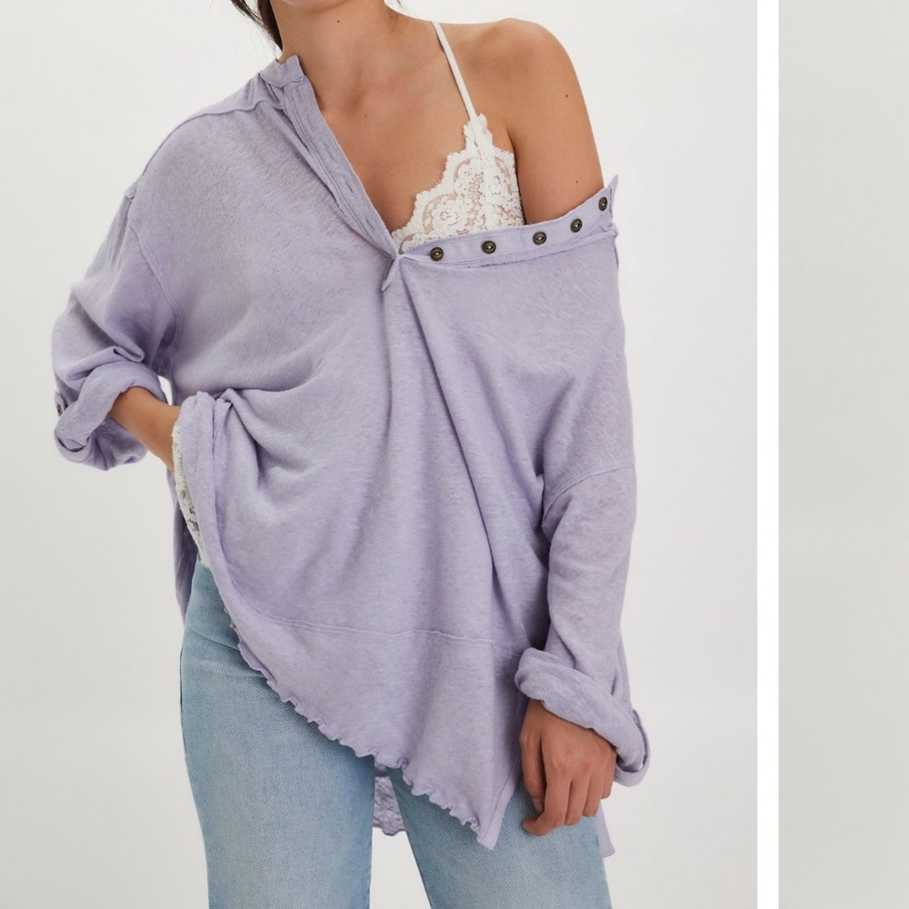 We the Free Cotton Linen Lavender Henley Tee